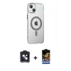 MARSİLYAN™- iPhone 14 Kılıf Yörünge Koleksiyonu - Siyah Buffer Hayalet Cam Ekran Koruyucu + Siyah PVD Metal Kamera Lens