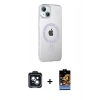 MARSİLYAN™- iPhone 14 Kılıf Yörünge Koleksiyonu - Siyah Buffer Hayalet Cam Ekran Koruyucu + Siyah PVD Metal Kamera Lens