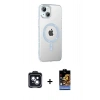 MARSİLYAN™- iPhone 14 Kılıf Yörünge Koleksiyonu - Siyah Buffer Hayalet Cam Ekran Koruyucu + Siyah PVD Metal Kamera Lens