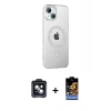 MARSİLYAN™- iPhone 14 Kılıf Yörünge Koleksiyonu - Siyah Buffer Hayalet Cam Ekran Koruyucu + Siyah PVD Metal Kamera Lens