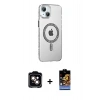 MARSİLYAN™- iPhone 14 Kılıf Yörünge Koleksiyonu - Siyah Buffer Hayalet Cam Ekran Koruyucu + PVD Metal Kamera Lens - TU