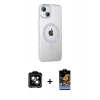 MARSİLYAN™- iPhone 14 Kılıf Yörünge Koleksiyonu - Siyah Buffer Hayalet Cam Ekran Koruyucu + PVD Metal Kamera Lens - TU