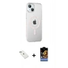 MARSİLYAN™- iPhone 14 Kılıf Yörünge Koleksiyonu - Siyah Buffer Hayalet Cam Ekran Koruyucu + Diamond Kamera Lens - YL