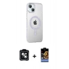 MARSİLYAN™- iPhone 14 Kılıf Yörünge Koleksiyonu - Siyah Buffer Hayalet Cam Ekran Koruyucu + PVD Metal Kamera Lens - YL