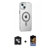 MARSİLYAN™- iPhone 14 Kılıf Yörünge Koleksiyonu - Siyah Buffer Hayalet Cam Ekran Koruyucu + PVD Metal Kamera Lens - YL