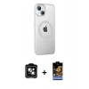 MARSİLYAN™- iPhone 14 Kılıf Yörünge Koleksiyonu - Siyah Buffer Hayalet Cam Ekran Koruyucu + PVD Metal Kamera Lens - YL