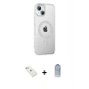 MARSİLYAN™- iPhone 14 Kılıf Yörünge Koleksiyonu - Siyah Joko Magic 5D Cam + Pembe Diamond Kamera Lens
