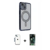 MARSİLYAN™- iPhone 14 Kılıf Zirve Doku Prime - Şeffaf 360 Full Body Arka Koruyucu + Shine Kamera Lens - MI