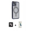 MARSİLYAN™- iPhone 14 Kılıf Zirve Doku Prime - Şeffaf Pasifik Cam Ekran Koruyucu + PVD Metal Kamera Lens - PE