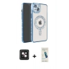 MARSİLYAN™- iPhone 14 Kılıf Zirve Doku Prime - Şeffaf Pasifik Cam Ekran Koruyucu + PVD Metal Kamera Lens - PE