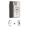 MARSİLYAN™- iPhone 14 Kılıf Zirve Doku Prime - Şeffaf Pasifik Cam Ekran Koruyucu + Shine Kamera Lens - GI