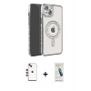 MARSİLYAN™- iPhone 14 Kılıf Zirve Doku Prime - Şeffaf Pasifik Cam Ekran Koruyucu + Shine Kamera Lens - KI
