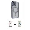 MARSİLYAN™- iPhone 14 Kılıf Zirve Doku Prime - Şeffaf Pasifik Cam Ekran Koruyucu + Shine Kamera Lens - KI