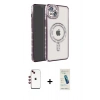 MARSİLYAN™- iPhone 14 Kılıf Zirve Doku Prime - Şeffaf Pasifik Cam Ekran Koruyucu + Shine Kamera Lens - KI