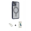 MARSİLYAN™- iPhone 14 Kılıf Zirve Doku Prime - Şeffaf Pasifik Cam Ekran Koruyucu + Diamond Kamera Lens - SABE