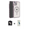 MARSİLYAN™- iPhone 14 Kılıf Zirve Doku Prime - Şeffaf Pasifik Cam Ekran Koruyucu + PVD Metal Kamera Lens - TU