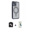 MARSİLYAN™- iPhone 14 Kılıf Zirve Doku Prime - Şeffaf Pasifik Cam Ekran Koruyucu + PVD Metal Kamera Lens - TU