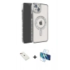 MARSİLYAN™- iPhone 14 Kılıf Zirve Doku Prime - Siyah 3D Antistatik Cam Ekran Koruyucu + Diamond Kamera Lens - KI