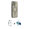 MARSİLYAN™- iPhone 14 Kılıf Zirve Doku Prime - Siyah 3D Antistatik Cam Ekran Koruyucu + Shine Kamera Lens - MI