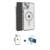 MARSİLYAN™- iPhone 14 Kılıf Zirve Doku Prime - Siyah 3D Antistatik Cam Ekran Koruyucu + Shine Kamera Lens - MI