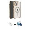MARSİLYAN™- iPhone 14 Kılıf Zirve Doku Prime - Siyah 3D Antistatik Cam Ekran Koruyucu + Diamond Kamera Lens - PE