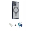 MARSİLYAN™- iPhone 14 Kılıf Zirve Doku Prime - Siyah 3D Antistatik Cam Ekran Koruyucu + Diamond Kamera Lens - PE