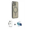 MARSİLYAN™- iPhone 14 Kılıf Zirve Doku Prime - Siyah 3D Antistatik Cam Ekran Koruyucu + Shine Kamera Lens - SH