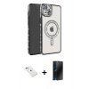 MARSİLYAN™- iPhone 14 Kılıf Zirve Doku Prime - Siyah 3D Antistatik Hayalet Cam Ekran Koruyucu + Diamond Kamera Lens - KI
