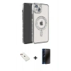 MARSİLYAN™- iPhone 14 Kılıf Zirve Doku Prime - Siyah 3D Antistatik Hayalet Cam Ekran Koruyucu + Diamond Kamera Lens - KI