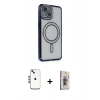 MARSİLYAN™- iPhone 14 Kılıf Zirve Doku Prime - Siyah Bilvis 3D Cam Ekran Koruyucu + Shine Kamera Lens - MI