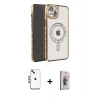 MARSİLYAN™- iPhone 14 Kılıf Zirve Doku Prime - Siyah Bilvis 3D Cam Ekran Koruyucu + Shine Kamera Lens - MI