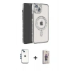MARSİLYAN™- iPhone 14 Kılıf Zirve Doku Prime - Siyah Bilvis 3D Cam Ekran Koruyucu + Shine Kamera Lens - MI