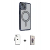MARSİLYAN™- iPhone 14 Kılıf Zirve Doku Prime - Siyah Bilvis 3D Cam Ekran Koruyucu + Shine Kamera Lens - GS