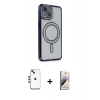 MARSİLYAN™- iPhone 14 Kılıf Zirve Doku Prime - Siyah Bilvis 3D Mat Cam Ekran Koruyucu + Shine Kamera Lens - GD