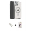 MARSİLYAN™- iPhone 14 Kılıf Zirve Doku Prime - Siyah Bilvis 3D Mat Cam Ekran Koruyucu + Kırmızı Diamond Kamera Lens