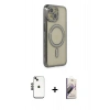 MARSİLYAN™- iPhone 14 Kılıf Zirve Doku Prime - Siyah Bilvis 3D Mat Cam Ekran Koruyucu + Shine Kamera Lens - SH
