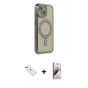 MARSİLYAN™- iPhone 14 Kılıf Zirve Doku Prime - Siyah Bilvis 3D Mat Cam Ekran Koruyucu + Diamond Kamera Lens - YL