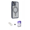 MARSİLYAN™- iPhone 14 Kılıf Zirve Doku Prime - Siyah Bilvis 5in1 3D Magic Cam Ekran Koruyucu + Diamond Kamera Lens - KI