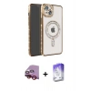 MARSİLYAN™- iPhone 14 Kılıf Zirve Doku Prime - Siyah Bilvis 5in1 3D Magic Cam Ekran Koruyucu + Kırmızı Raze Metal Kamera Lens