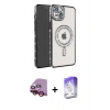 MARSİLYAN™- iPhone 14 Kılıf Zirve Doku Prime - Siyah Bilvis 5in1 3D Magic Cam Ekran Koruyucu + Kırmızı Raze Metal Kamera Lens