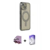MARSİLYAN™- iPhone 14 Kılıf Zirve Doku Prime - Siyah Bilvis 5in1 3D Magic Cam Ekran Koruyucu + Kırmızı Raze Metal Kamera Lens