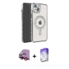 MARSİLYAN™- iPhone 14 Kılıf Zirve Doku Prime - Siyah Bilvis 5in1 3D Magic Cam Ekran Koruyucu + Kırmızı Raze Metal Kamera Lens