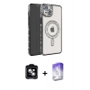MARSİLYAN™- iPhone 14 Kılıf Zirve Doku Prime - Siyah Bilvis 5in1 3D Magic Cam Ekran Koruyucu + PVD Metal Kamera Lens - MI