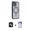 MARSİLYAN™- iPhone 14 Kılıf Zirve Doku Prime - Siyah Bilvis 5in1 3D Magic Cam Ekran Koruyucu + PVD Metal Kamera Lens - MI