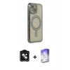 MARSİLYAN™- iPhone 14 Kılıf Zirve Doku Prime - Siyah Bilvis 5in1 3D Magic Cam Ekran Koruyucu + PVD Metal Kamera Lens - MI