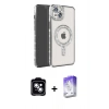 MARSİLYAN™- iPhone 14 Kılıf Zirve Doku Prime - Siyah Bilvis 5in1 3D Magic Cam Ekran Koruyucu + PVD Metal Kamera Lens - MI