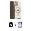 MARSİLYAN™- iPhone 14 Kılıf Zirve Doku Prime - Siyah Bilvis 5in1 3D Magic Cam Ekran Koruyucu + PVD Metal Kamera Lens - MI