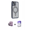 MARSİLYAN™- iPhone 14 Kılıf Zirve Doku Prime - Siyah Bilvis 5in1 3D Magic Cam Ekran Koruyucu + Mor Raze Metal Kamera Lens
