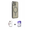 MARSİLYAN™- iPhone 14 Kılıf Zirve Doku Prime - Siyah Bilvis 5in1 3D Magic Cam Ekran Koruyucu + Shine Kamera Lens - KI