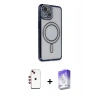 MARSİLYAN™- iPhone 14 Kılıf Zirve Doku Prime - Siyah Bilvis 5in1 3D Magic Cam Ekran Koruyucu + Shine Kamera Lens - KI
